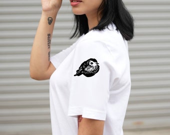 Hand-Printed Bird T-Shirt: Minimalist Block Print Design