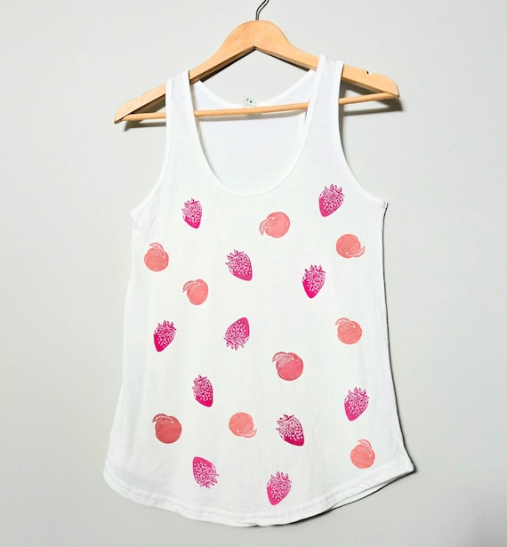 Strawberry Peach Bambus Tank Top: Handbedruckter Racerback, Ethische Mode -  Etsy.de