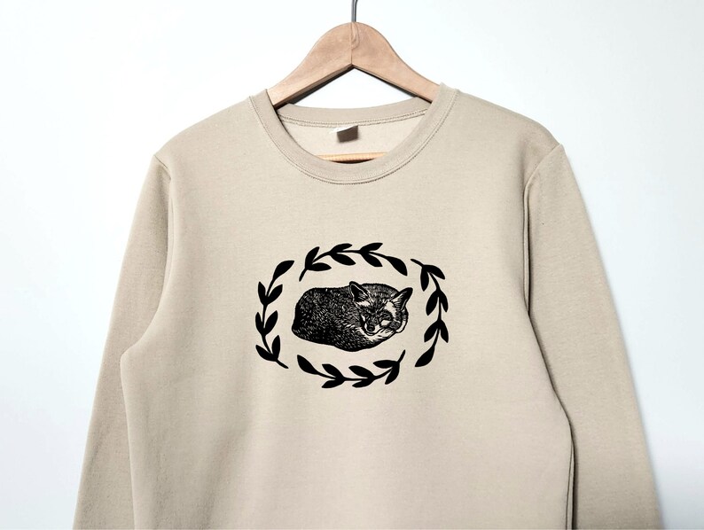 Fox sweatshirt, unisex hand printed crewneck, block printed fox and fern illustration, forest theme jumper, spring clothing, ethical fashion image 3