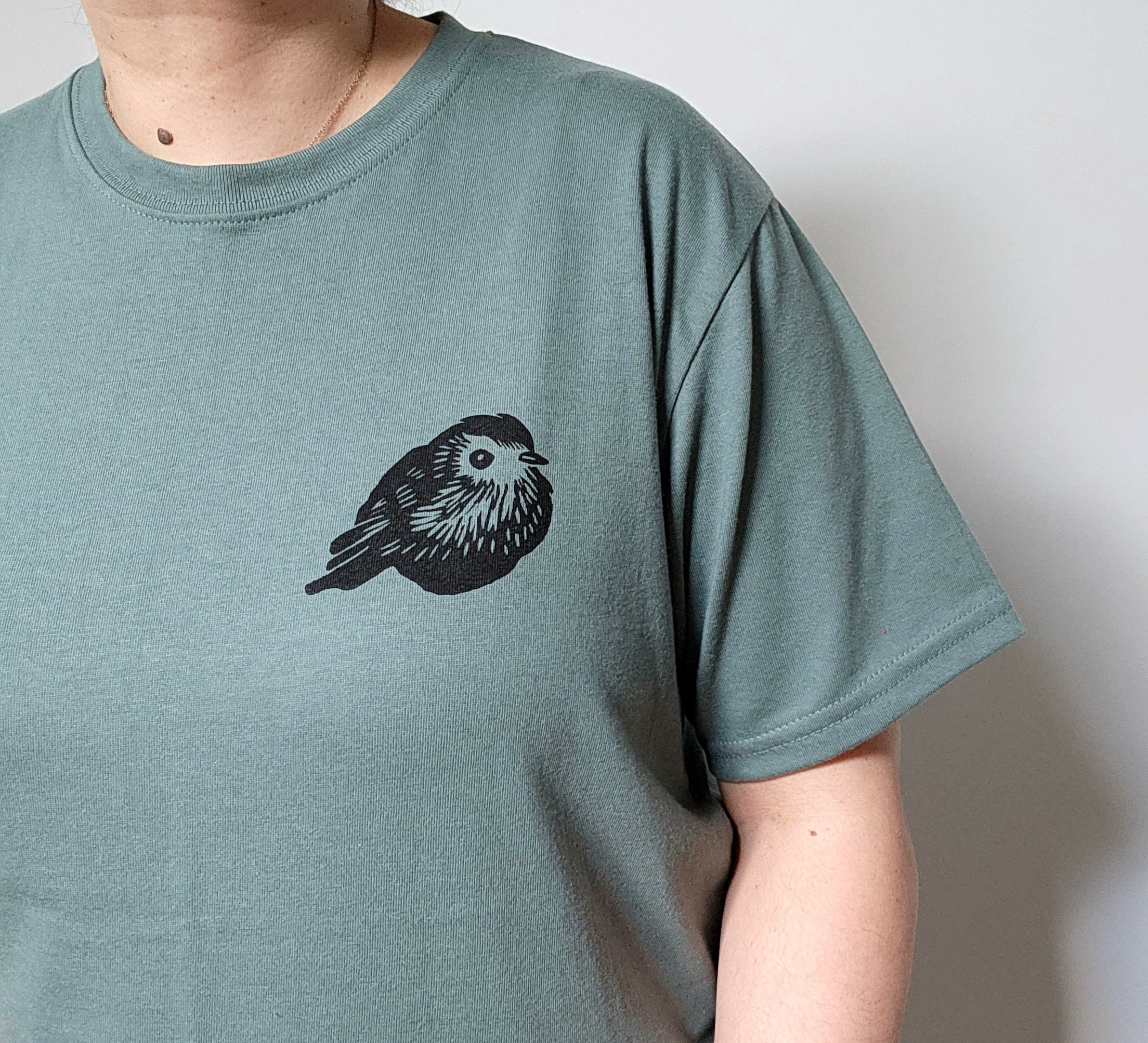 Bird T-shirt, UNISEX Hand Printed Cute Bird Design