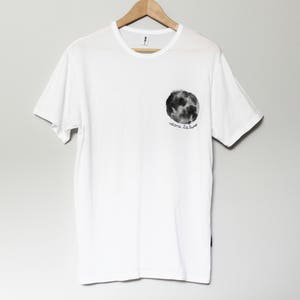 Full moon t-shirt, moon phases hand painted UNISEX pocket shirt, dans la lune, monochrome minimalist, celestial art, white relaxed fit image 5