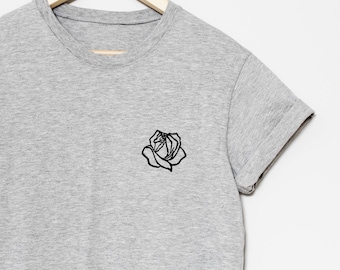 Rose t-shirt, UNISEX hand printed flower shirt, minimalist floral block print, hand stamped botanical lino tee, ethical fashion