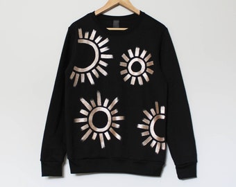 Rose gold sun abstract sweatshirt, hand painted unisex crewneck, minimalist design, unique fall sweater, soft fleece jumper, ethical fashion