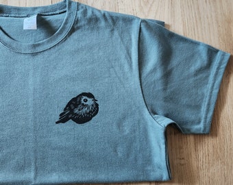 Hand-Stamped Bird T-Shirt: Unisex Block Print Tee, Ethical Fashion