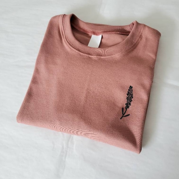Lavender t-shirt, hand printed unisex flower tee, minimalist plant design, unique block print tshirt, soft summer shirt, ethical fashion