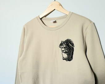 Squirrel Sweatshirt: Unisex Hand-Printed Crewneck