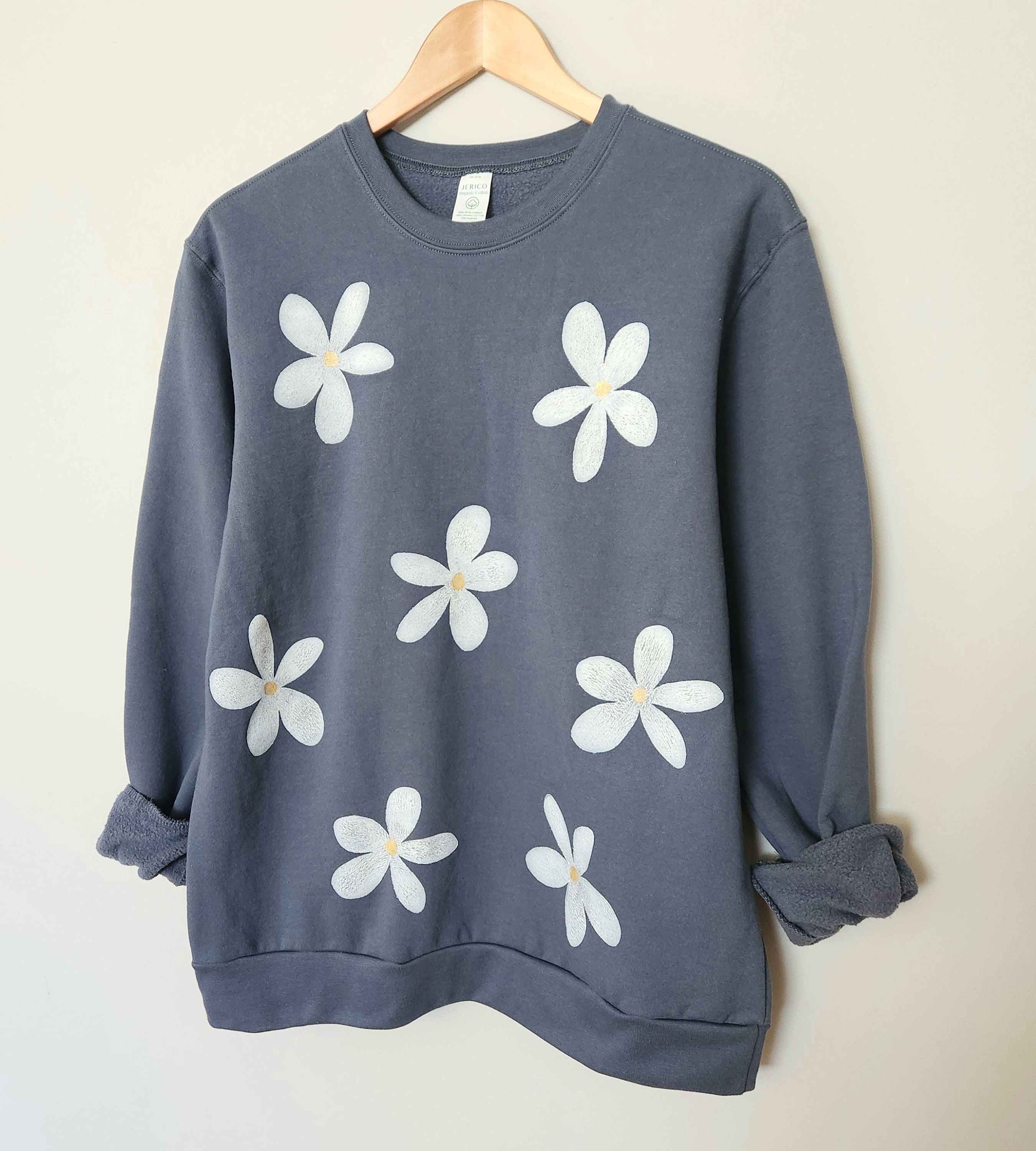 Daisy Flower Sweatshirt, Unisex Organic Cotton Crewneck, All