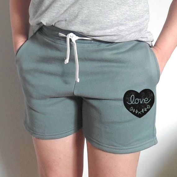 Ladies Fleece Shorts, Soft Summer Sweatshorts, Hand Printed Design