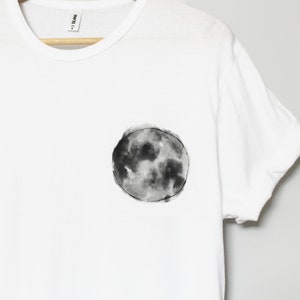 Full moon t-shirt, moon phases hand painted UNISEX pocket shirt, dans la lune, monochrome minimalist, celestial art, white relaxed fit White - no text