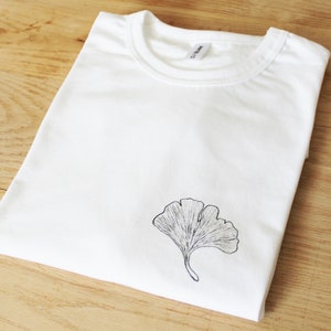 Ginkgo t-shirt, botanical plant tee, UNISEX hand painted pocket shirt, minimalist ginkgo biloba leaf illustration, botanic floral fashion image 3