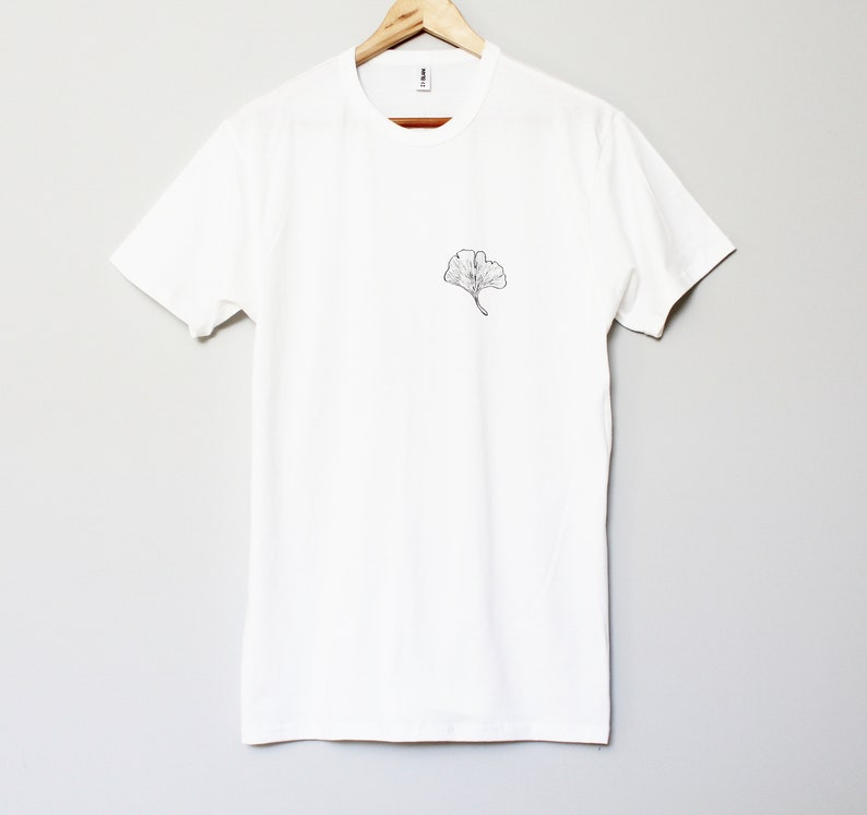 Ginkgo t-shirt, botanical plant tee, UNISEX hand painted pocket shirt, minimalist ginkgo biloba leaf illustration, botanic floral fashion image 5