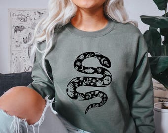 Floral Snake Sweatshirt: Hand-Printed Botanical Crewneck