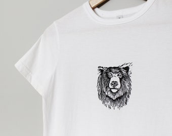 Bear t-shirt, KID unisex grizzly bear shirt, black bear hand printed tee, animal clothing, hand stamped design, monochrome block print