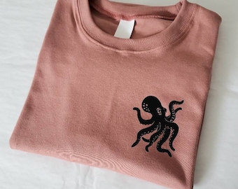 Handbedrucktes Oktopus-T-Shirt: Unisex-Meeresbewohner-T-Shirt
