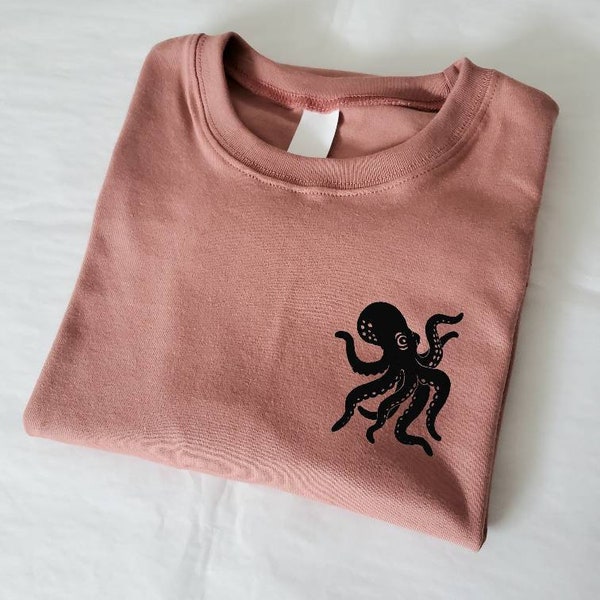 Octopus t-shirt, hand printed unisex  sea lover tee, minimalist sea creature shirt, unique block print soft tshirt, ethical fashion