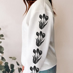 Hand Printed Sleeve Sweatshirt: Unisex Custom Block Print Crewneck