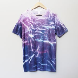 Purple blue tie dye t-shirt, unisex hand dyed tee, aubergine purple and night blue, unique marble shirt, wearable art, ethical fashion