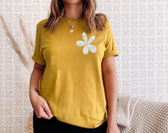 Hand-Printed Daisy T-Shirt: Unisex Block Print Floral Tee
