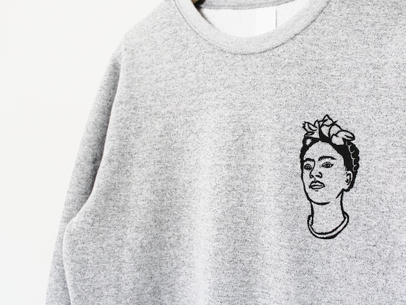 Frida Sweatshirt Unisex Frida Kahlo Crewneck Linoprint Hand Stamped Gray Sweater Hand Print Clothing Fleece Jumper Ethical Fashion Etsy Canada