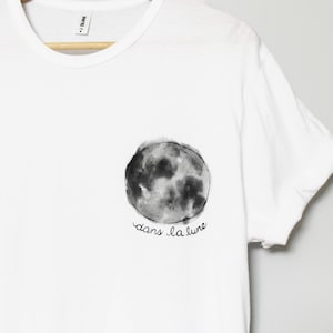 Full moon t-shirt, moon phases hand painted UNISEX pocket shirt, dans la lune, monochrome minimalist, celestial art, white relaxed fit White "dans la lune"