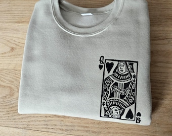 Ready to ship Queen of Hearts Sweatshirt: Hand-Printed Graphic Sweater, Ethical Fashion