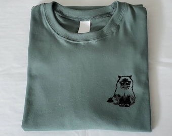 Ready to ship Hand Printed Cat T-Shirt: Unisex Cat Lover Gift