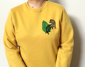Hand Printed Tiger Sweatshirt: Unisex Crewneck, Ethical Fashion