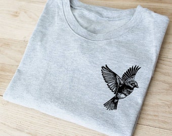 ★AWESOMEUS★ A SPARROW WITH HAT ON CROPPED SLEEVE T-SHIRT 5 unisex-staple-t-shirt-heather-