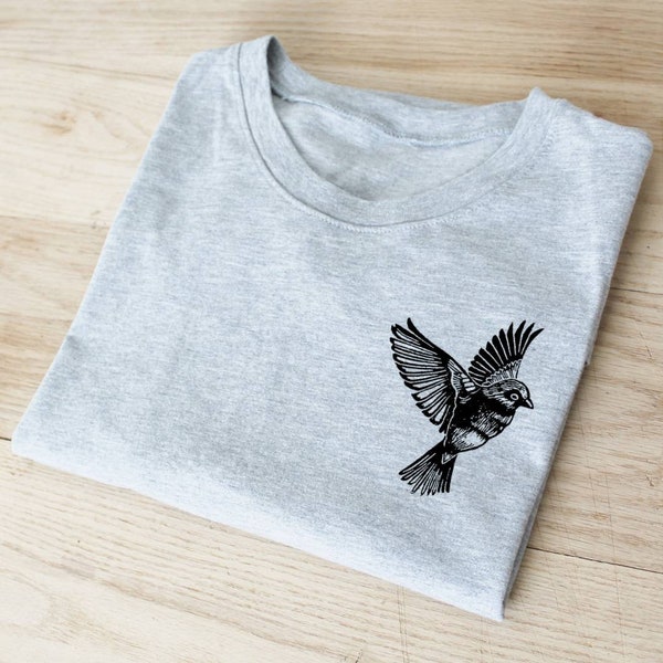 Hand-Printed Sparrow T-Shirt: Unisex Block Print Tee, Ethical Fashion