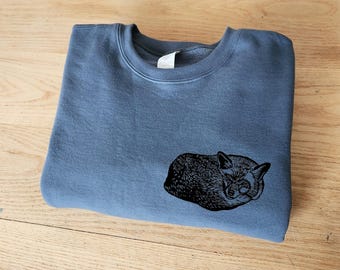 Hand-Printed Fox Organic Sweatshirt: Unisex Crewneck Jumper, Ethical Fall Fashion