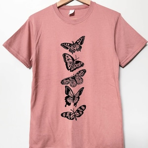 Butterfly t-shirt, UNISEX hand printed tshirt, linocut insect print, block printed botanical theme illustration, ethical fashion