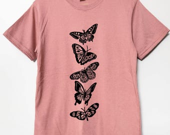 Ready to ship Hand-Printed Butterfly T-Shirt: Unisex Block Print, Ethical Fashion