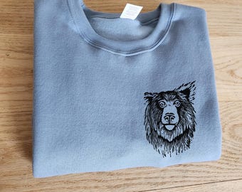 Hand-Printed Bear Sweatshirt: Unisex Fleece Crewneck