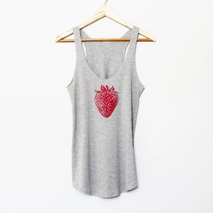 Strawberry bamboo tank top, ladies racerback tank, hand printed design, organic cotton block print top, soft summer tank, ethical fashion