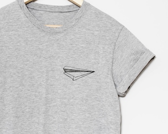 Paper plane t-shirt, hand painted UNISEX pocket shirt, aviation tee, minimalist fashion, unique clothing, crewneck, gift for him