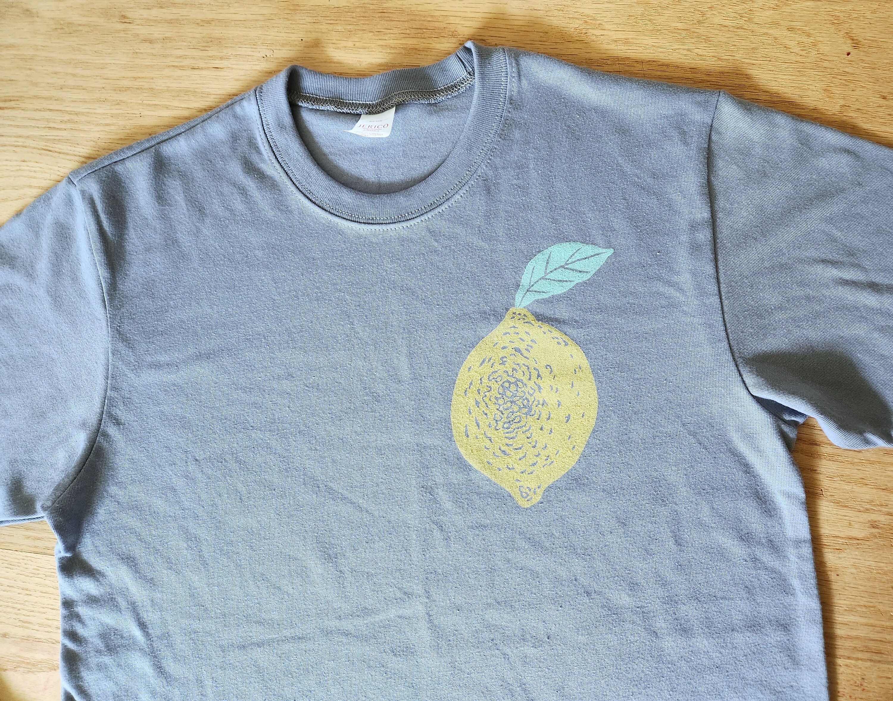 Hand Printed Lemon T-Shirt: Unisex Block Print, Soft Cotton