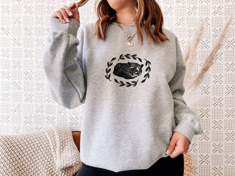 Fox sweatshirt, unisex hand printed crewneck, block printed fox and fern illustration, forest theme jumper, spring clothing, ethical fashion image 1