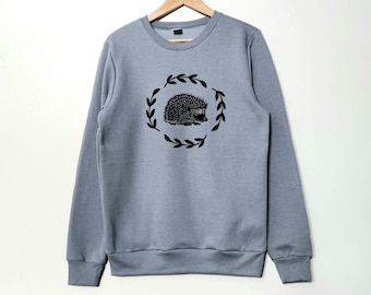 Hand-Printed Hedgehog Sweatshirt: Unisex Cottagecore Crewneck