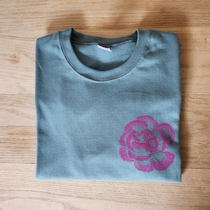 Ready to ship Pink flower t-shirt, UNISEX floral print tshirt, hand printed vintage flower, botanical linocut, ethical fashion