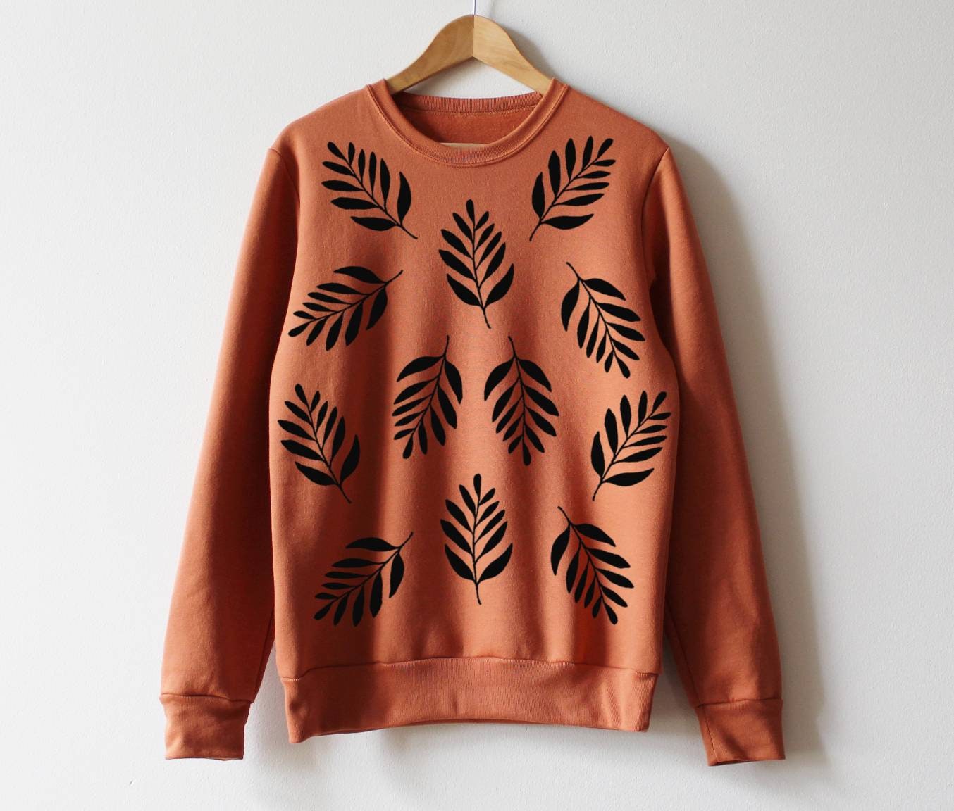 Leaf Print Sweatshirt Hand Printed 