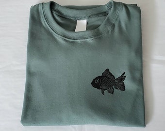 Fish t-shirt, hand printed unisex sea lover tee, minimalist gold fish shirt, unique block print soft tshirt, ethical fashion