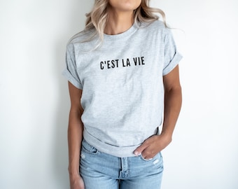 Ready to ship C'est la Vie T-Shirt: Hand-Printed Unisex Graphic Tee - Ethical Fashion
