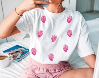 Vintage Strawberry T-Shirt: Hand-Printed Berry Unisex Tee
