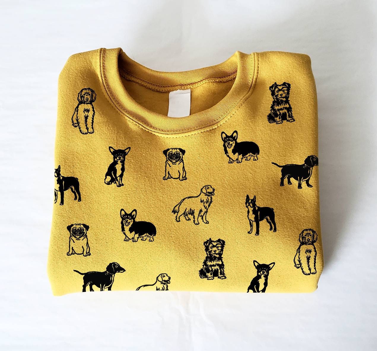 Dog Print Sweatshirt, Hand Printed Unisex Crewneck, All Over