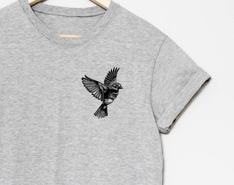 Bird T-shirt, UNISEX Hand Printed Sparrow Tshirt, Minimalist