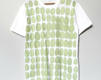 Ready to ship Hand-Painted Abstract Green T-Shirt: Wearable Art, Size Large
