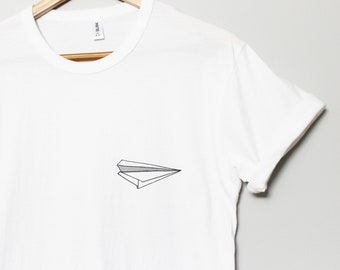 Paper plane t-shirt, hand painted UNISEX pocket shirt, aviation tee, minimalist fashion, unique clothing, crewneck, gift for him