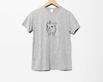 Ready to ship / Unipig kid t-shirt, pigicorn bamboo tshirt, cute pig unicorn hand printed tee, block print, ethical organic children fashion