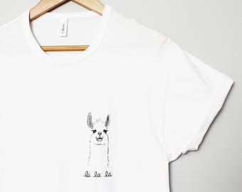 Llama t-shirt, hand painted UNISEX pocket shirt, la la la, lama minimalist tee, wearable art, relaxed fit crewneck