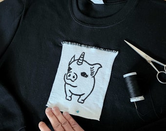 CUSTOM patch bundle, 4 block printed fabric patches, linocut patches